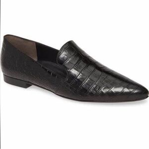 Paul Green Belinda Black Croc Embossed Leather Loafer Pointy Toe 7 US 9.5 Preppy